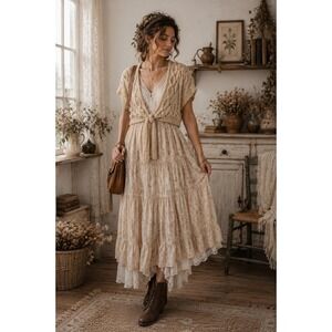Boho Cottagecore Neutral Ann Taylor LOFT Tan Soft Mohair Alpaca Shrug M Cardigan